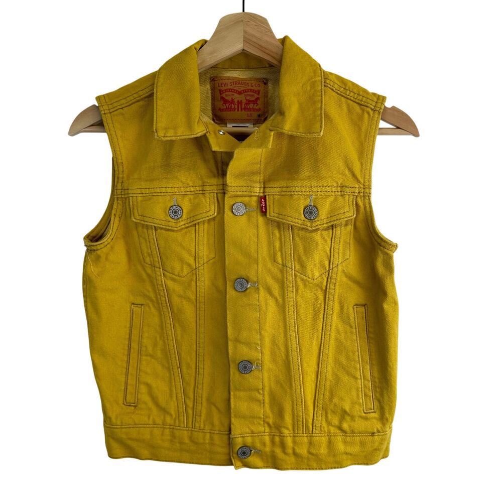 Levi's Mustard Yellow Denim Sleeveless Vest Youth Medium Colorful Bright Bold